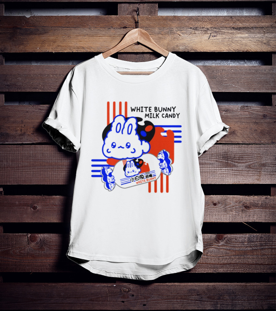 White Bunny Milk Candy Kawaii Asian Snacks Cute Blue Japanese T-Shirt