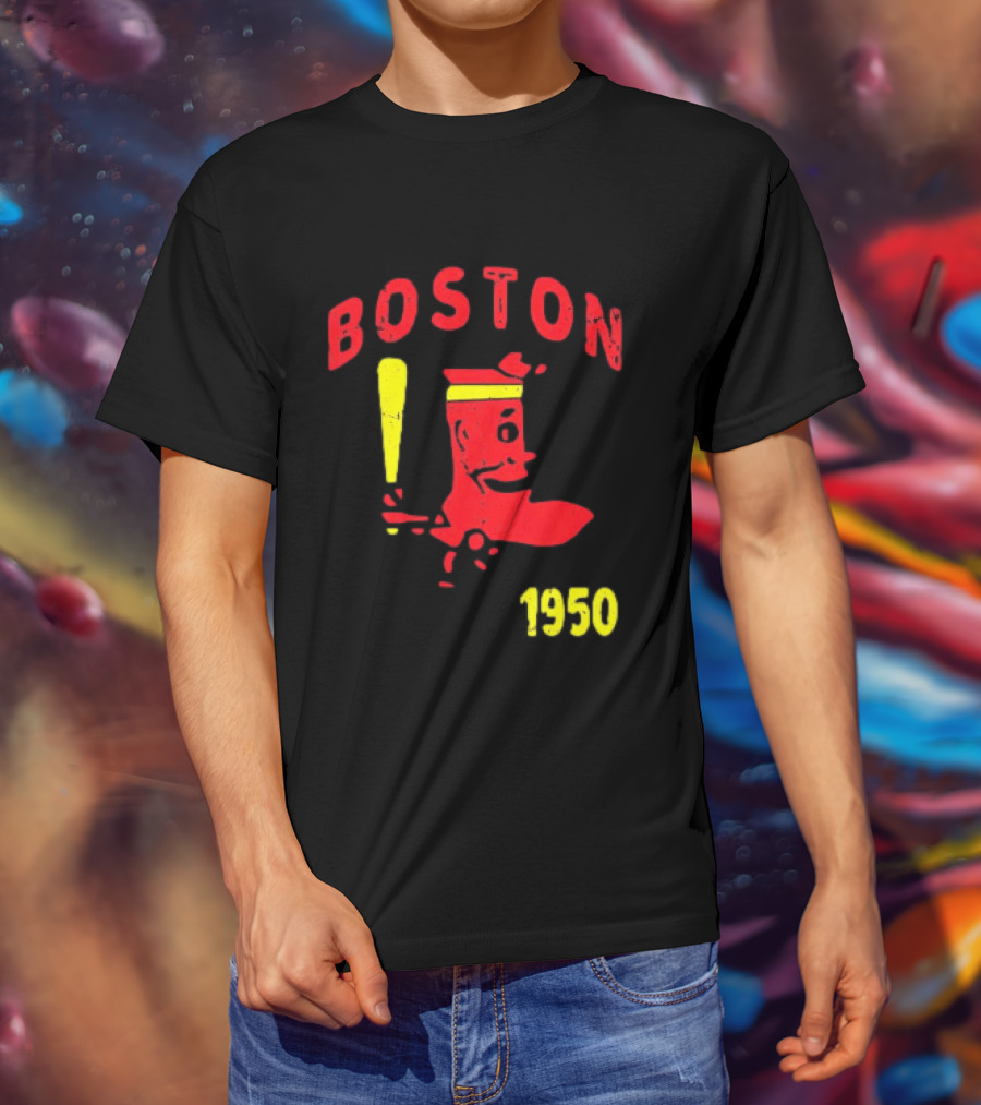 Boston 1950 Baseball Player Boot And Bat T-Shirt