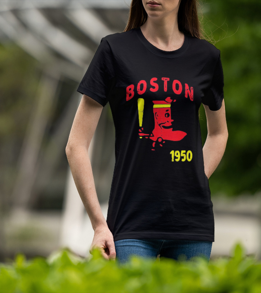Boston 1950 Baseball Player Boot And Bat T-Shirt