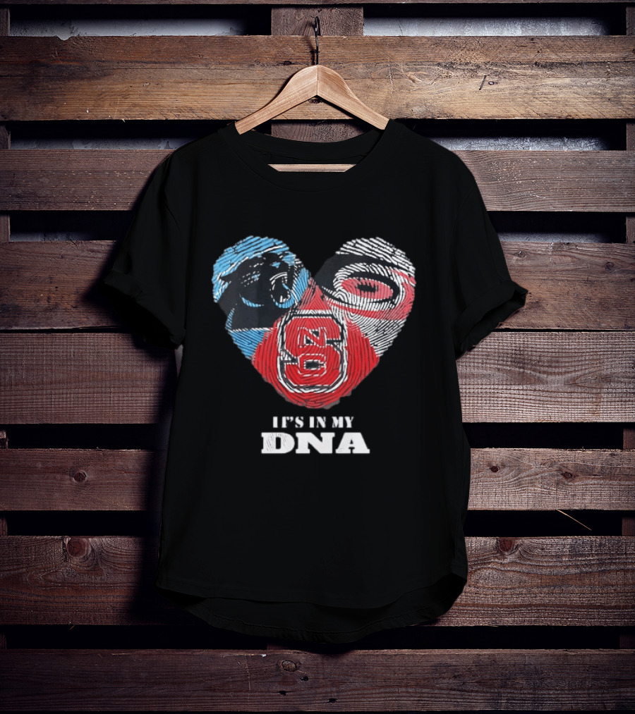 Carolina Panthers NC State Wolfpack It's In My DNA Fingerprint Heart T-Shirt