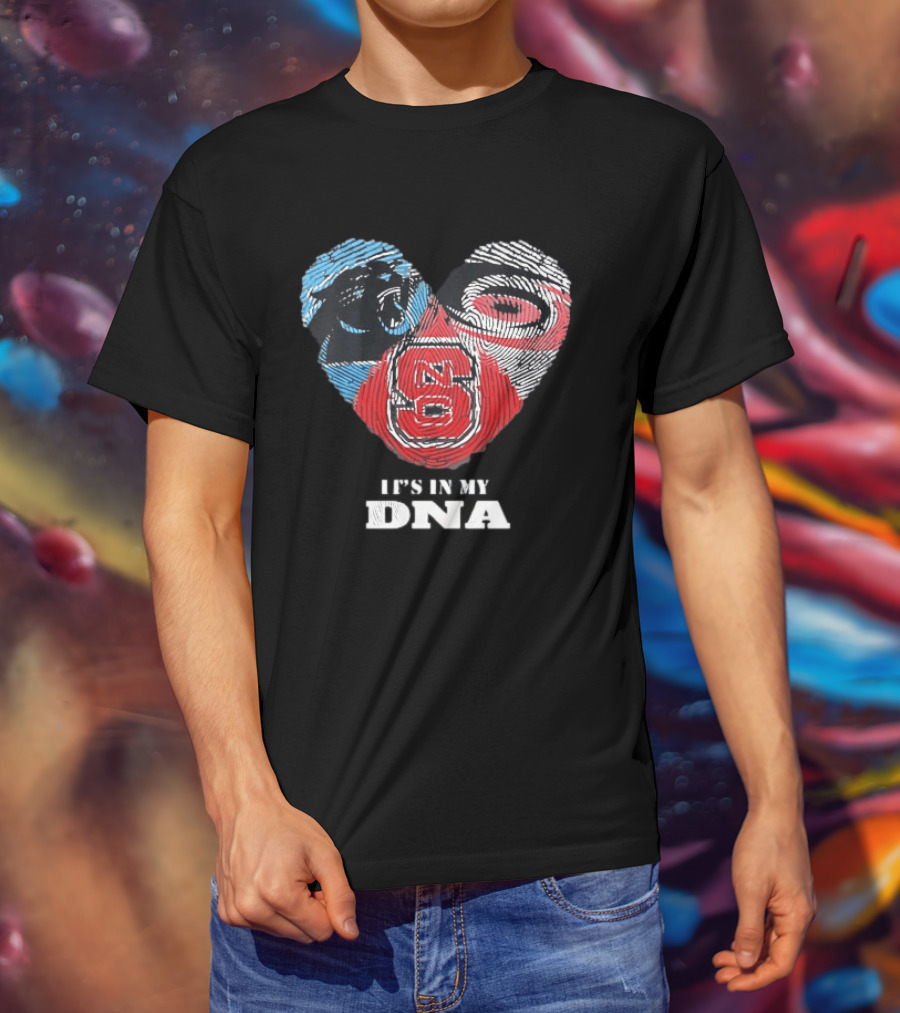 Carolina Panthers NC State Wolfpack It's In My DNA Fingerprint Heart T-Shirt