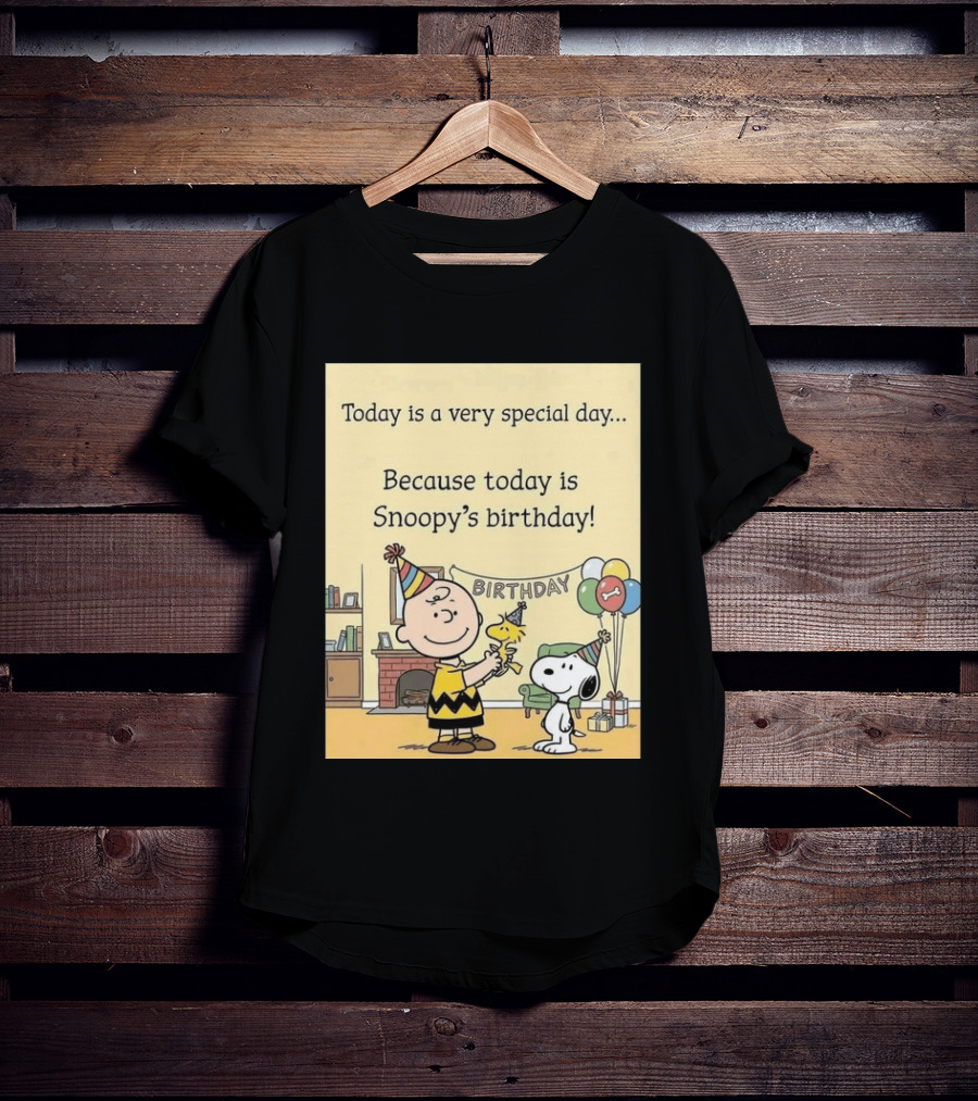Celebrate Snoopy's Birthday With Charlie Brown And Woodstock In Party Hats And Balloons T-Shirt