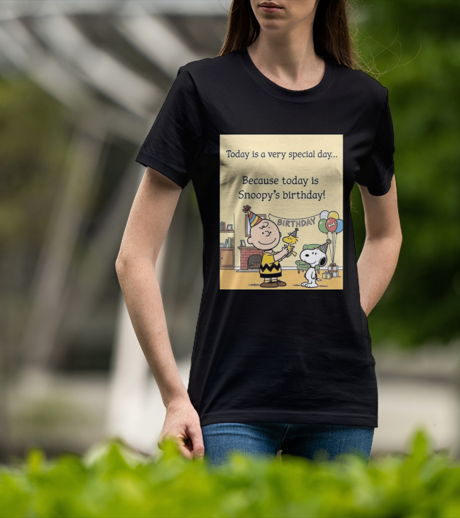 Celebrate Snoopy's Birthday With Charlie Brown And Woodstock In Party Hats And Balloons T-Shirt