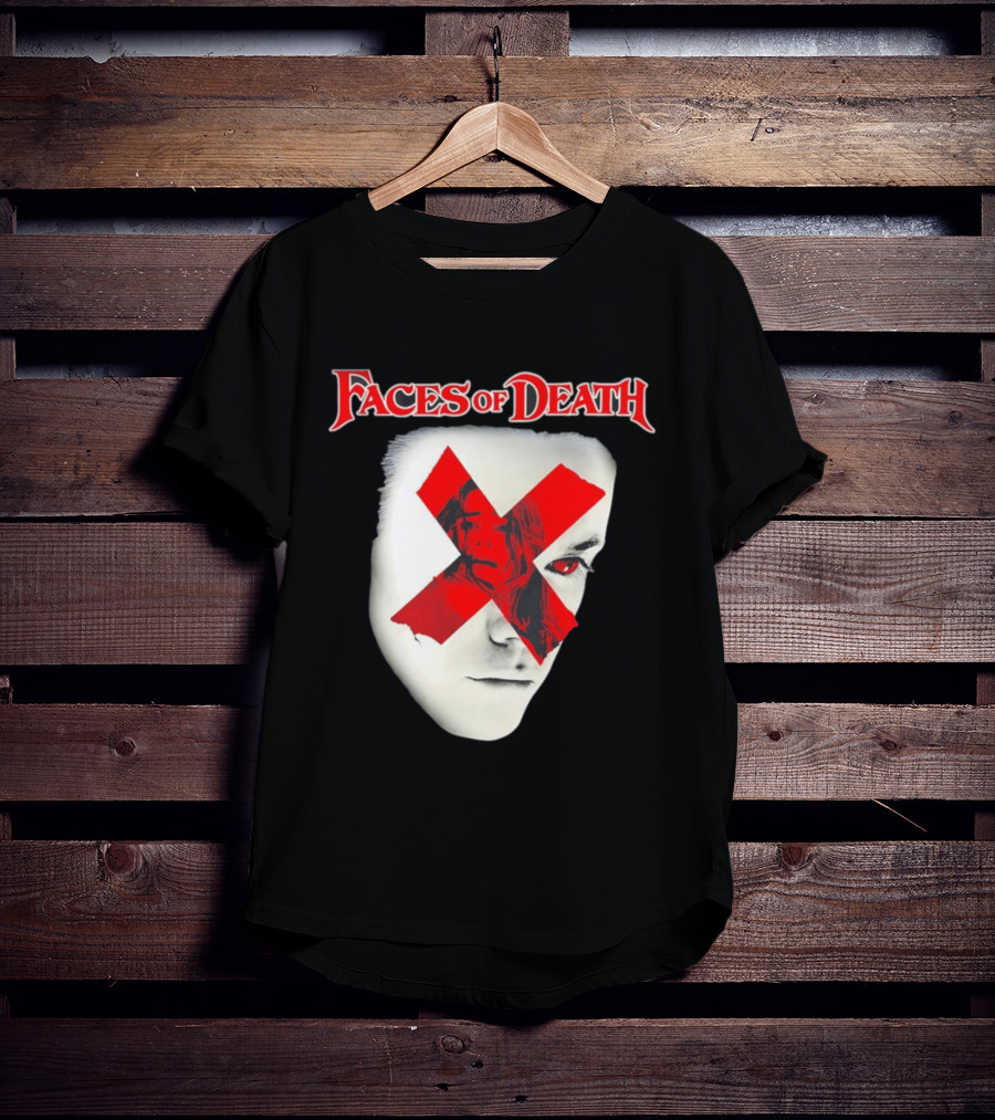 Faces Of Death Horror Movie Red X Iconic Scream Mask T-Shirt