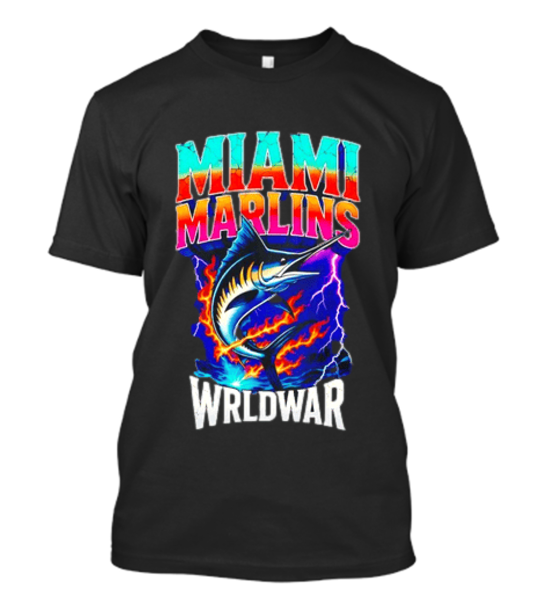 Miami Marlins Wrldwar Lightning Flame Marlin T-Shirt