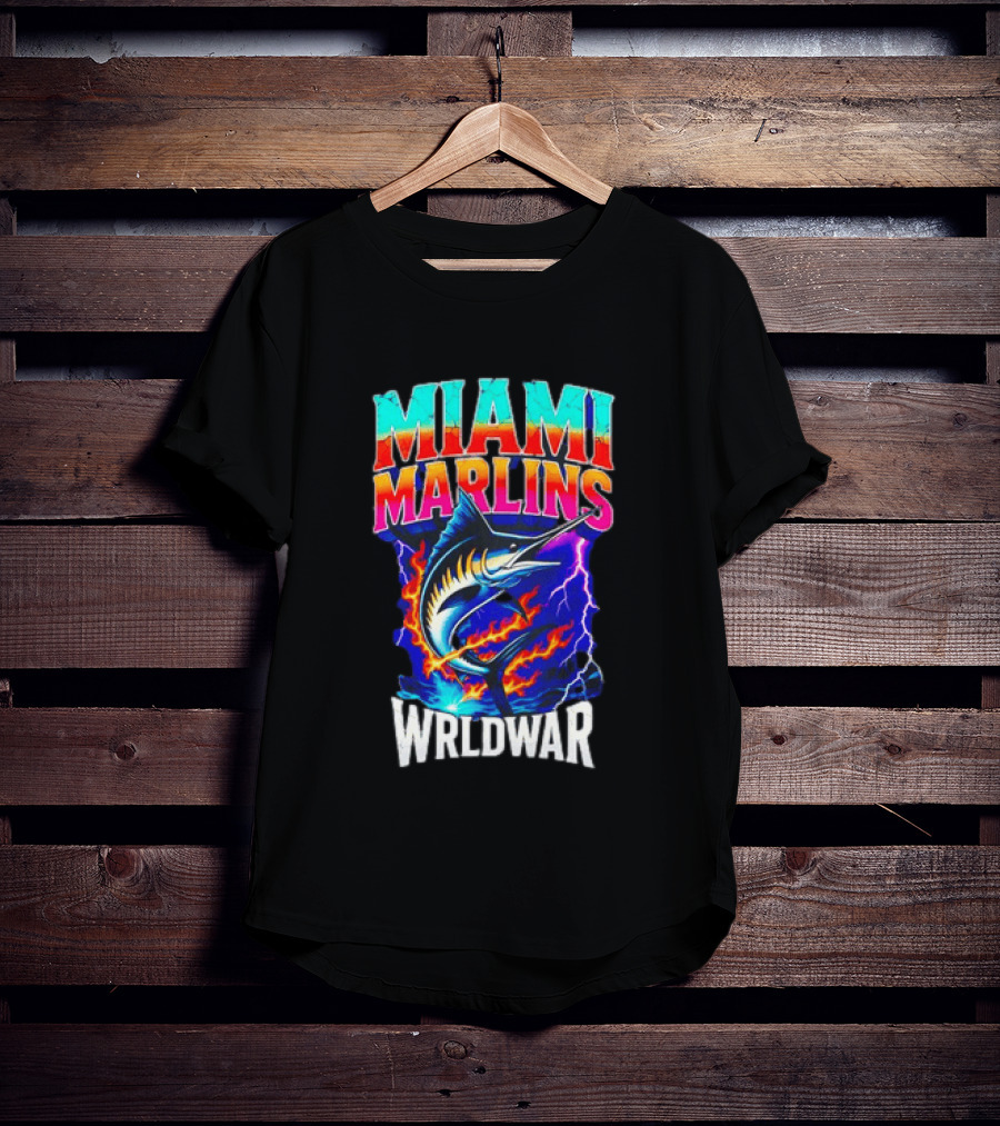 Miami Marlins Wrldwar Lightning Flame Marlin T-Shirt