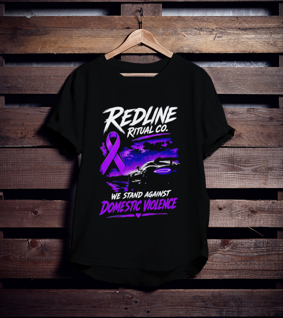 Redline Ritual Co Purple Ribbon We Stand Against Domestic Violence T-Shirt