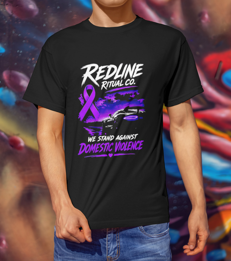 Redline Ritual Co Purple Ribbon We Stand Against Domestic Violence T-Shirt