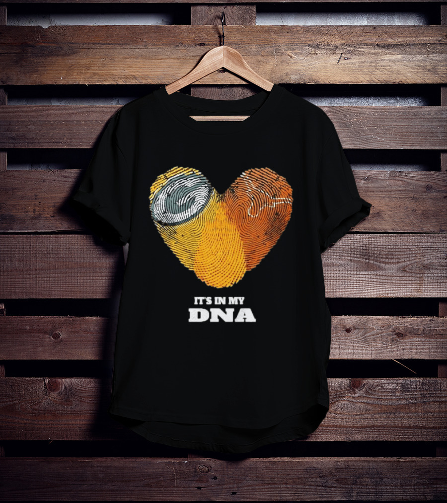 Green Bay Packers Texas Longhorns Heart Shape Fingerprints It's In My DNA T-Shirt