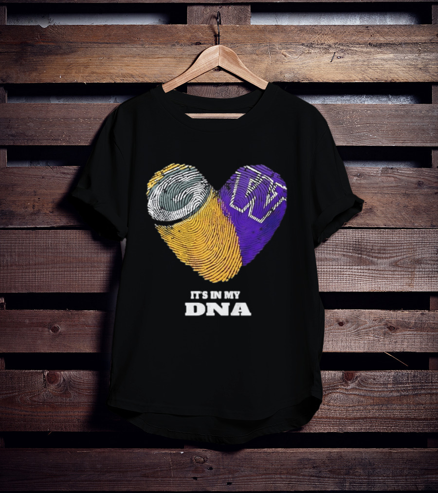 Green Bay Packers Washington Huskies Fingerprint Heart It's In My DNA T-Shirt