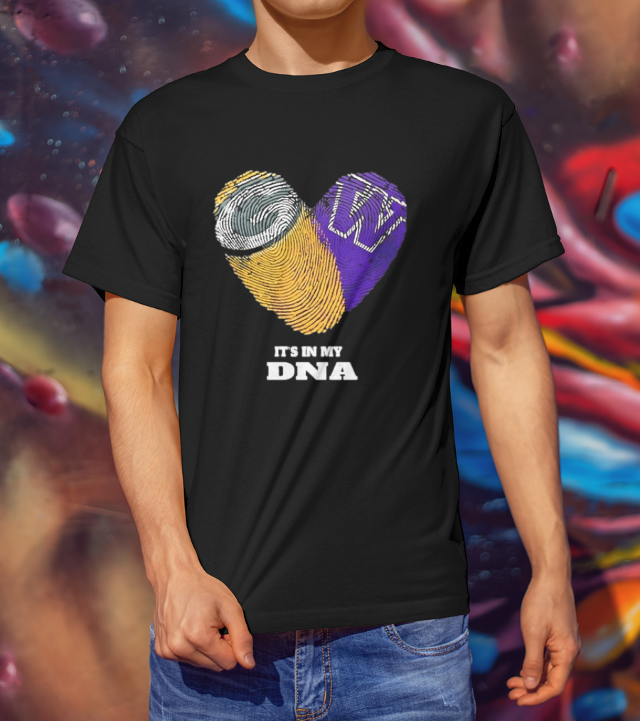Green Bay Packers Washington Huskies Fingerprint Heart It's In My DNA T-Shirt