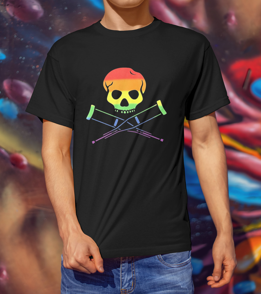 Skull With Crutches Rainbow T-Shirt