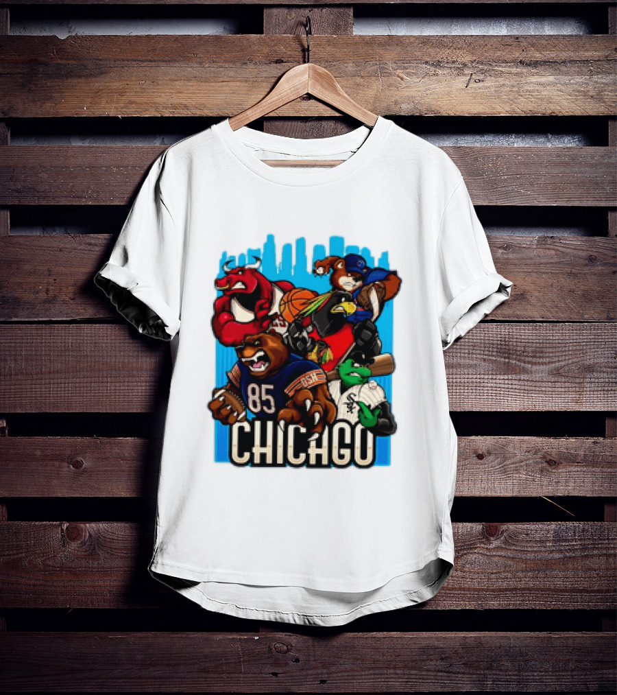 Chicago Bulls Bears Blackhawks Cubs White Sox Sports Team Characters T-Shirt
