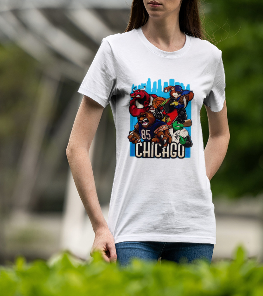 Chicago Bulls Bears Blackhawks Cubs White Sox Sports Team Characters T-Shirt