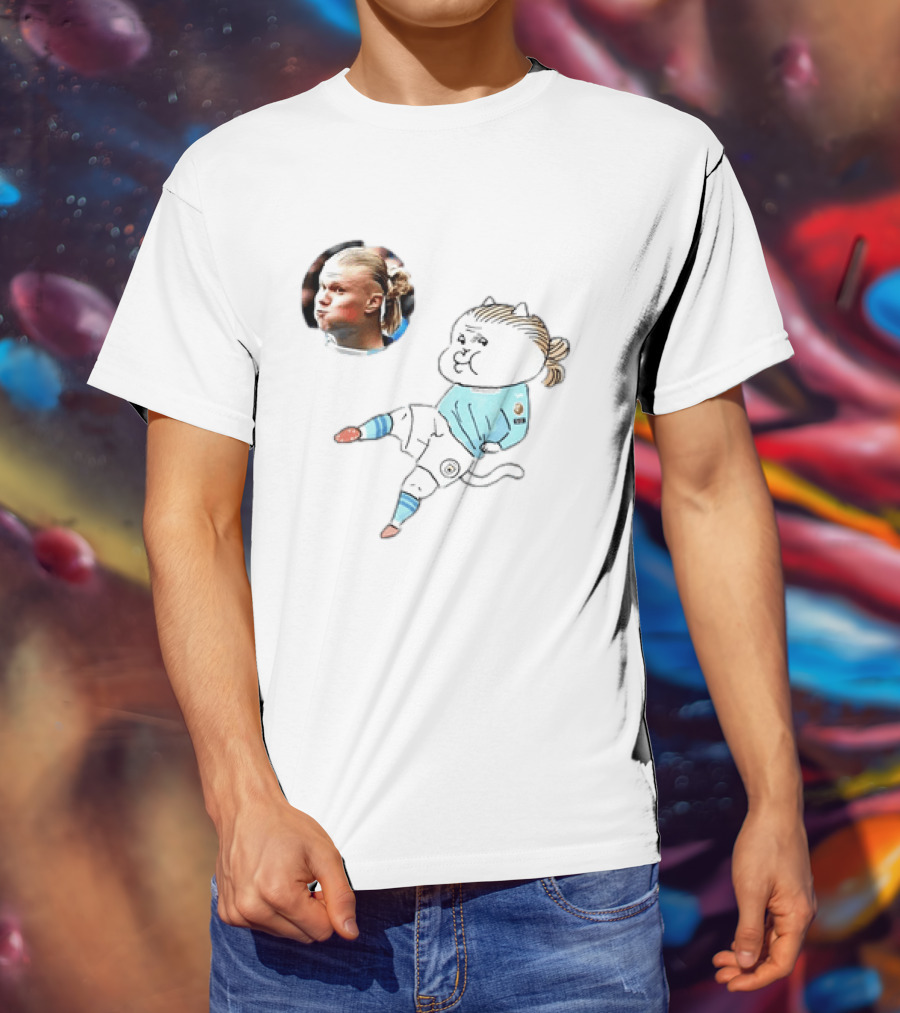 Erling Haaland Manchester City Cat Cartoon Football T-Shirt