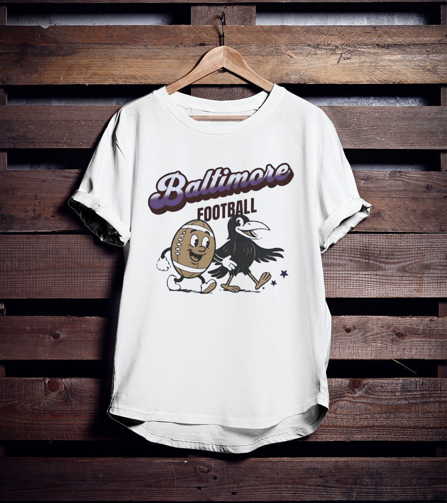 Baltimore Football Raven Walking Team Vintage Cartoon T-Shirt