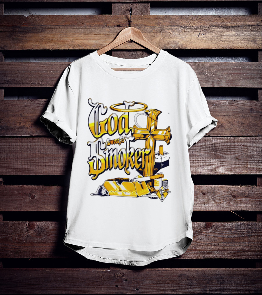 God Loves A Smoker Religious Faith Christian Cross Cigarette Ashtray T-Shirt