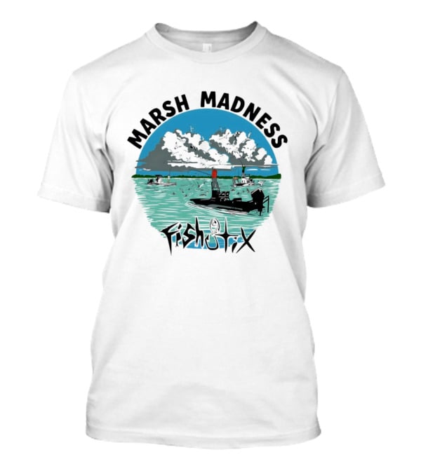 Marsh Madness Fishstix Boat Fishing Scene T-Shirt