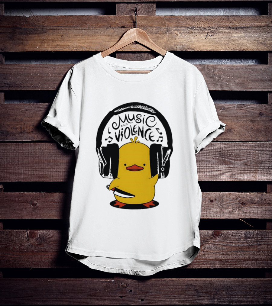 Murder Duck Music And Violence Headphones Knife Animal Bird T-Shirt