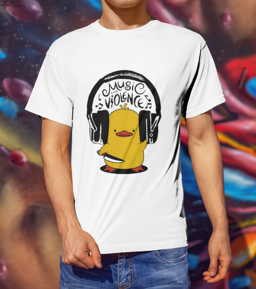Murder Duck Music And Violence Headphones Knife Animal Bird T-Shirt