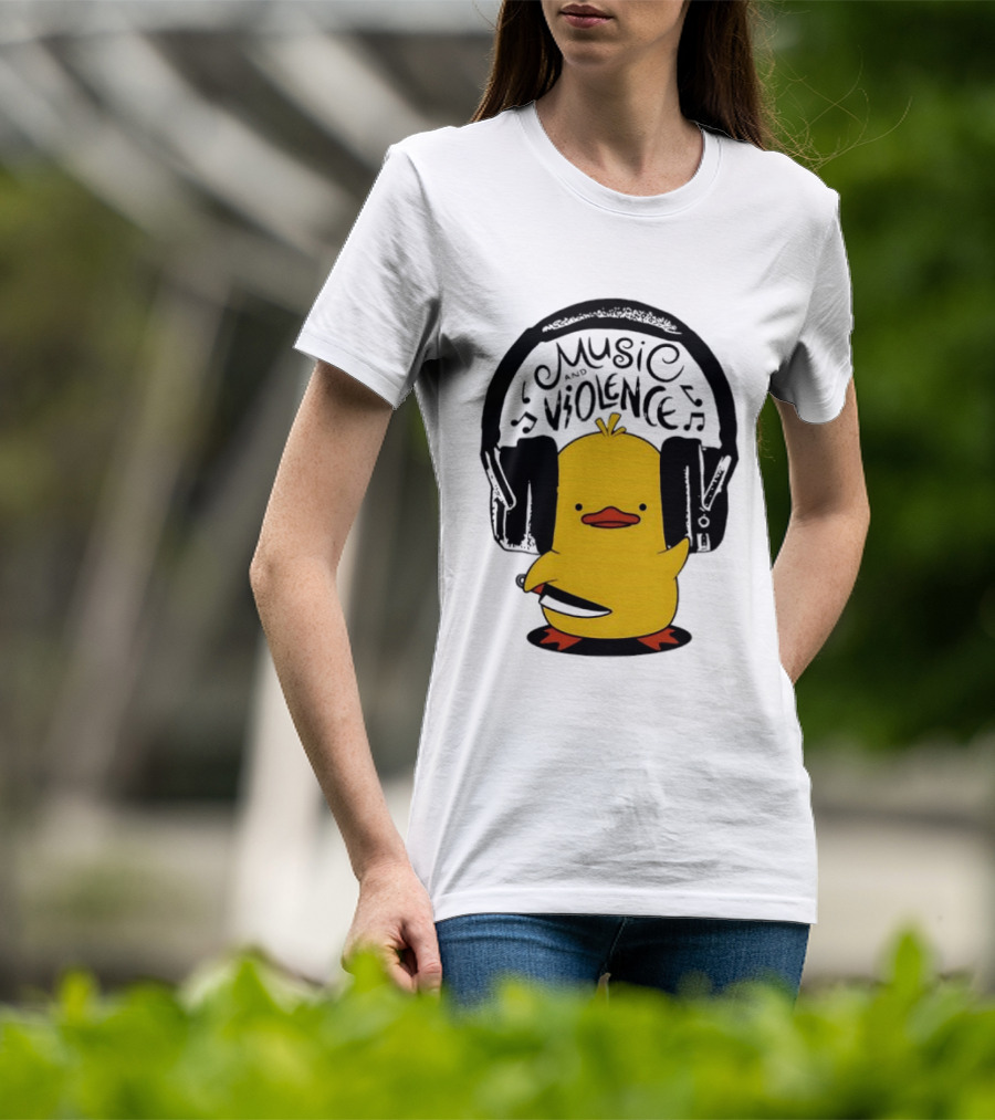 Murder Duck Music And Violence Headphones Knife Animal Bird T-Shirt