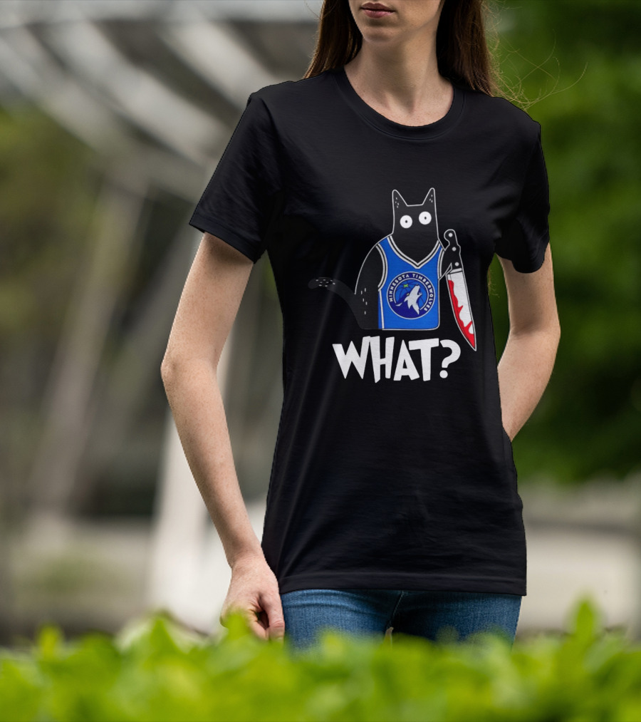 Minnesota Timberwolves Cat With Knife WHAT Halloween T-Shirt