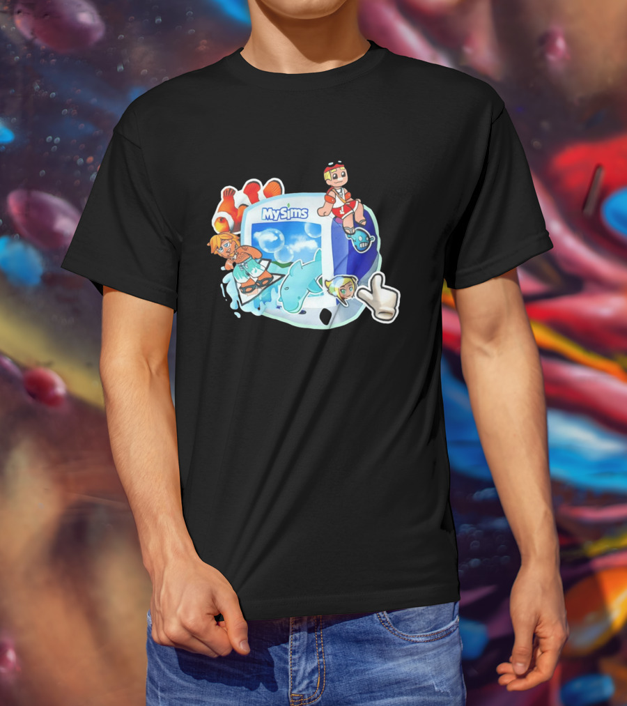 MySims Beach Adventure Clownfish Dolphin و Surfing Fun T-Shirt