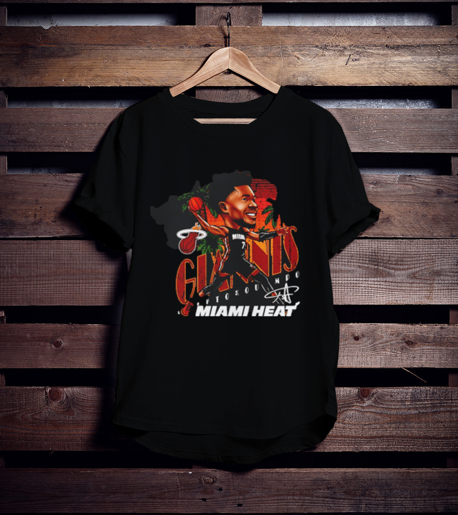 Giannis Antetokounmpo Miami Heat Cartoon Basketball Graphic Palm Trees T-Shirt