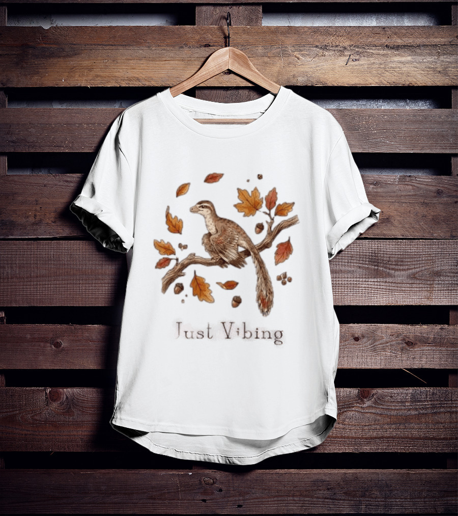 Archaeopteryx Bird With Autumn Leaves Acorns Just Vibing Paleontology Nature T-Shirt