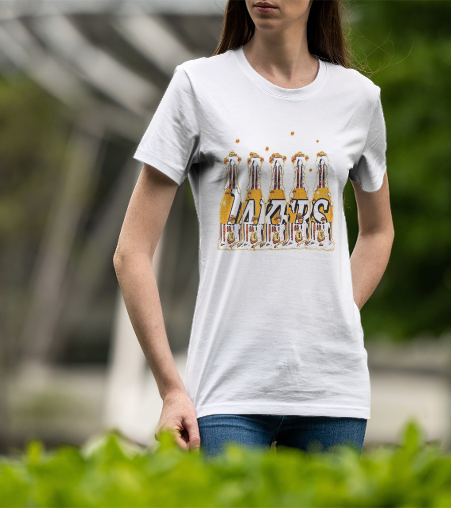 Lakers Champagne Bottle Celebration Popping Bubbles T-Shirt
