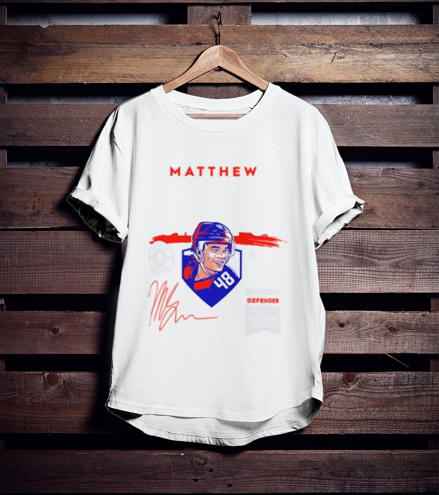 Matthew Schaefer New York Islanders 48 Spotlight Signature Helmets T-Shirt