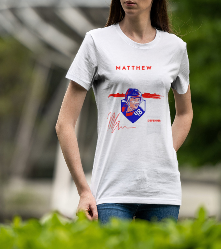 Matthew Schaefer New York Islanders 48 Spotlight Signature Helmets T-Shirt
