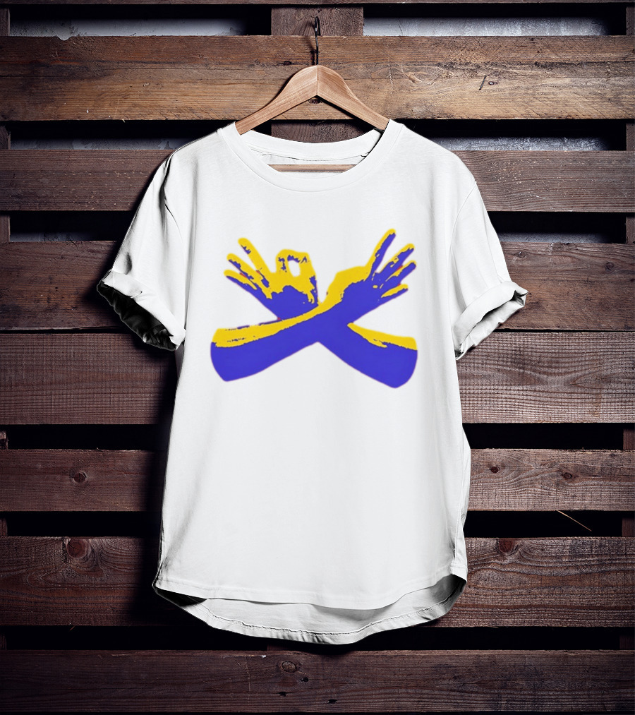 Hand Gesture Okay Yellow Blue Crossed Hands T-Shirt