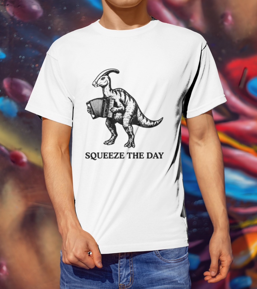 Parasaurolophus Squeeze The Day Playing Accordion T-Shirt