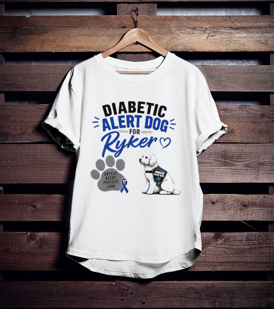 Diabetic Alert Dog Detect Protect Love Ribbon Ryker T-Shirt