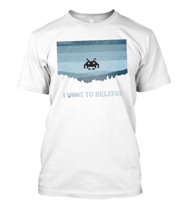 Space Invaders The X Files I Want To Believe Retro Mashup T-Shirt