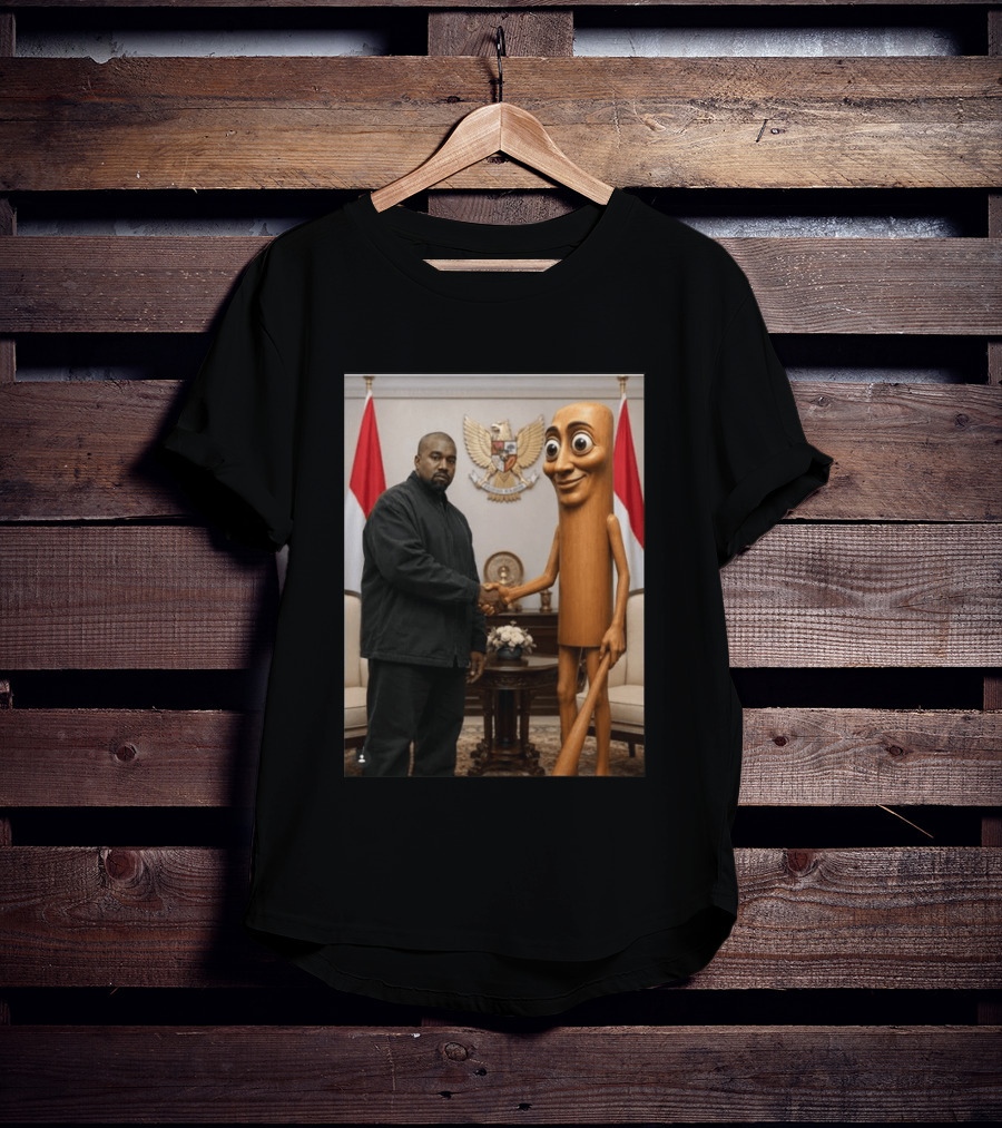 Kanye West And Indonesian Sahur Shaking Hand With Tung Tung Baton In Presidential Setting T-Shirt