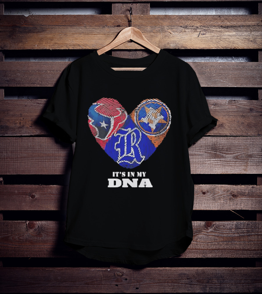 Texas Rangers Astros Fingerprint Heart It's In My DNA T-Shirt
