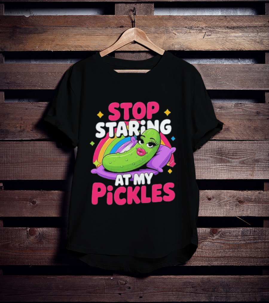 Stop Staring At My Pickles Pillow Rainbow T-Shirt