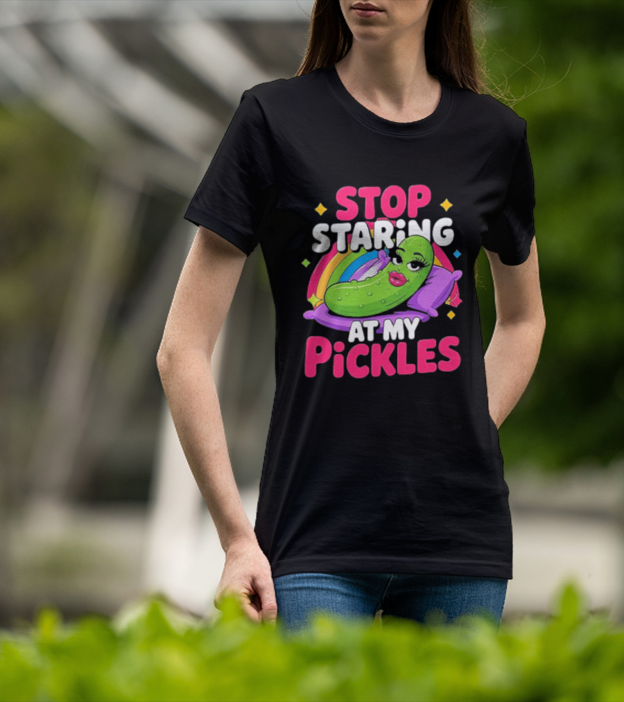 Stop Staring At My Pickles Pillow Rainbow T-Shirt