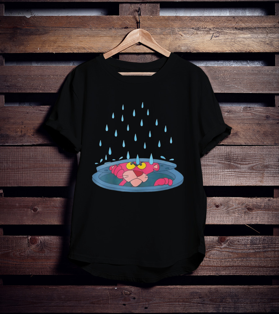 Pink Panther Peek Manhole Rainstorm Scene T-Shirt