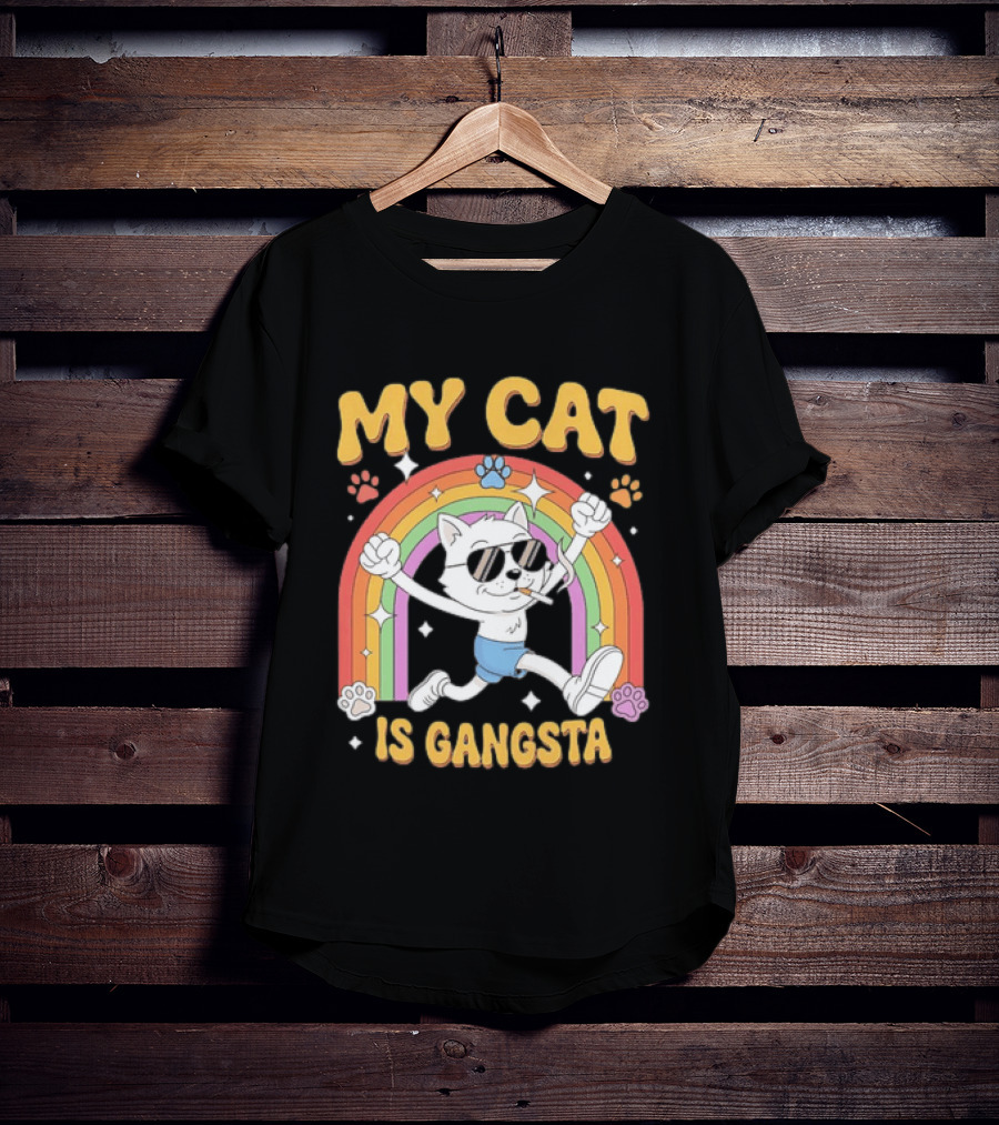 My Cat Is Gangsta Rainbow Smoking Cat T-Shirt