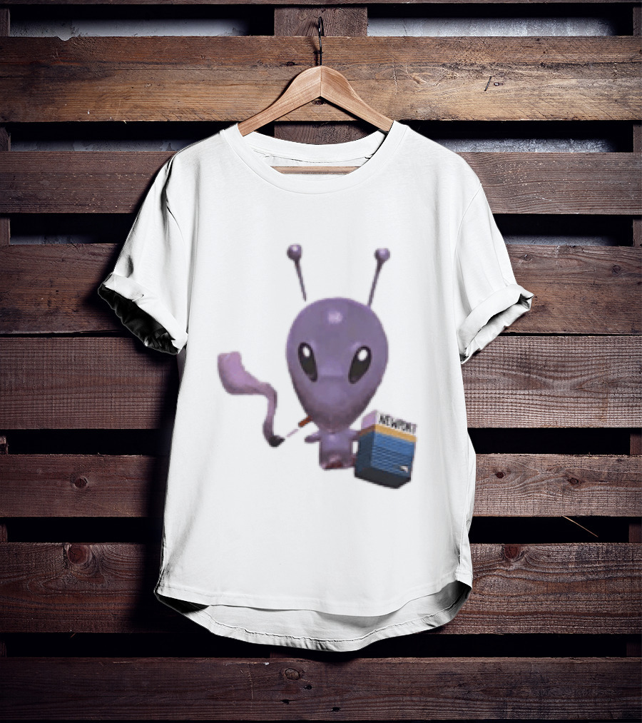 Alien Holding Newport Cigarette Pack Smoking Space Travel T-Shirt