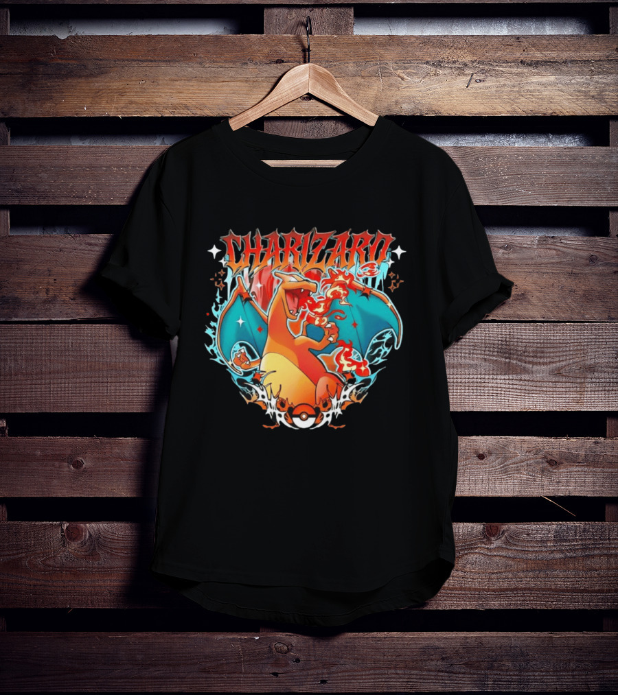 Charizard Pokemon CHARIZARO Fire Dragon With Pokeball And Flames T-Shirt