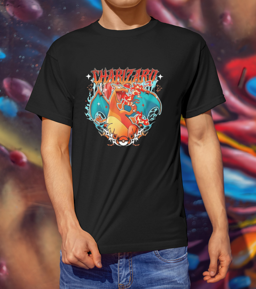 Charizard Pokemon CHARIZARO Fire Dragon With Pokeball And Flames T-Shirt