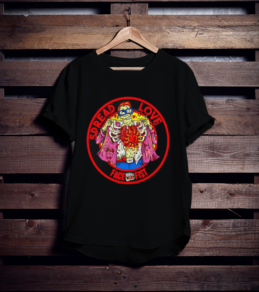 Spread Love Face Fist FMF Zombie Horror Skeleton Heart T-Shirt