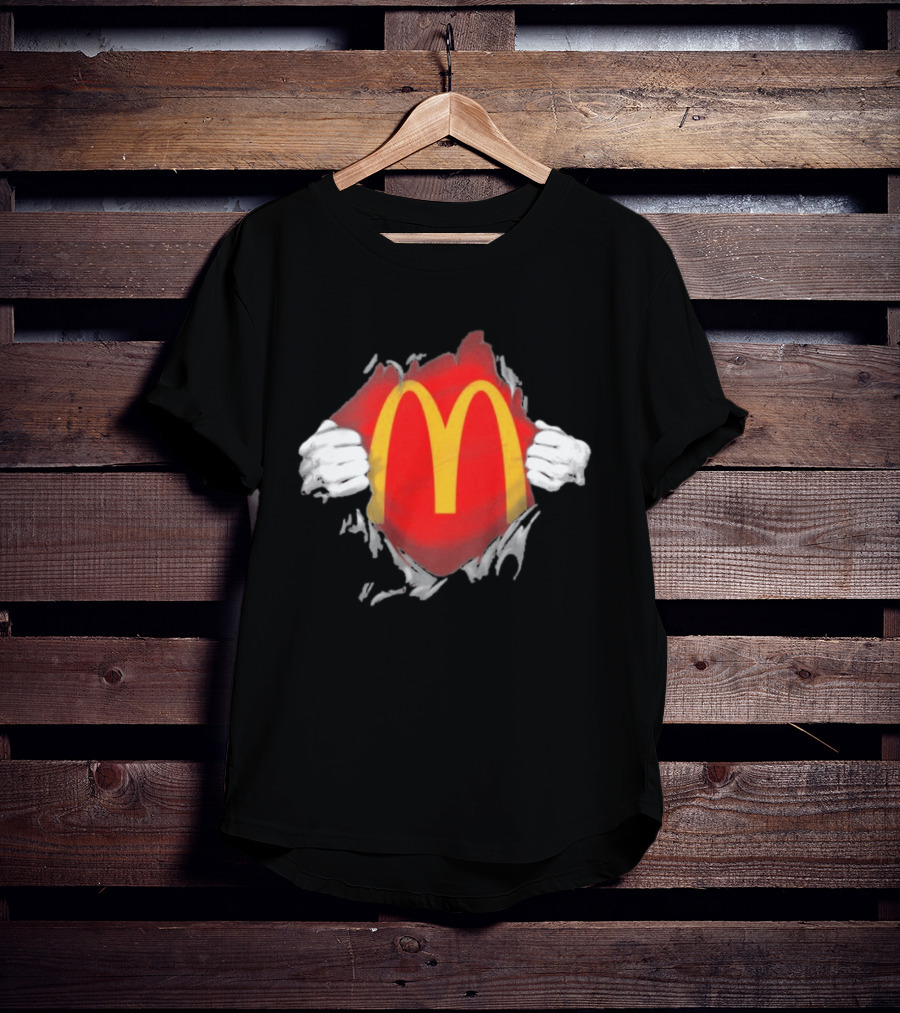 McDonald's Iconic Golden Arches Superhero Ripped Chest Employee T-Shirt