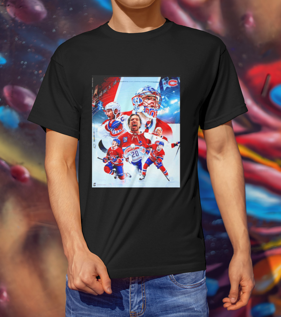 Montreal Canadiens Players And Goalkeeper Collage Featuring Number 20 T-Shirt