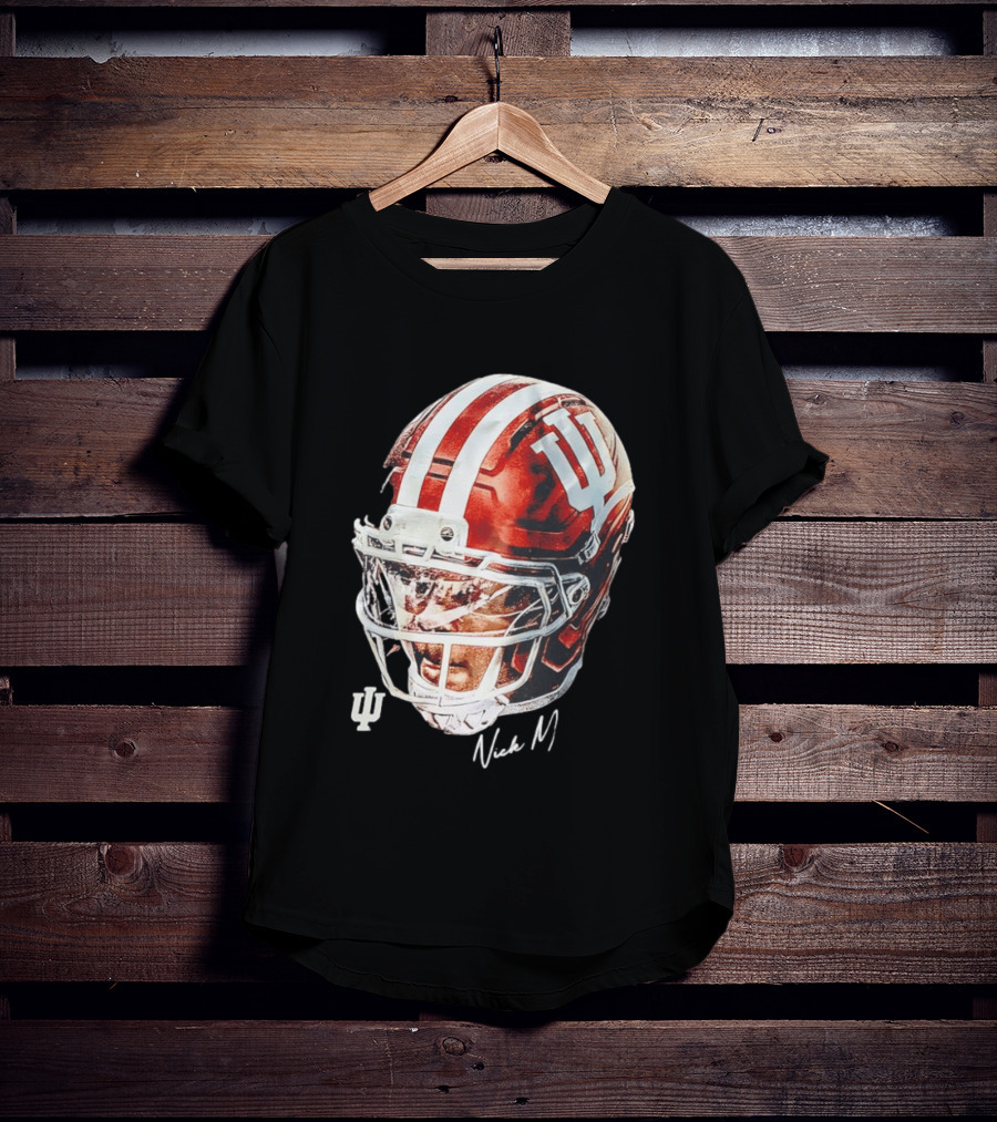 Nick Marsh Indiana University Football Helmet IU Iconic Red And White T-Shirt
