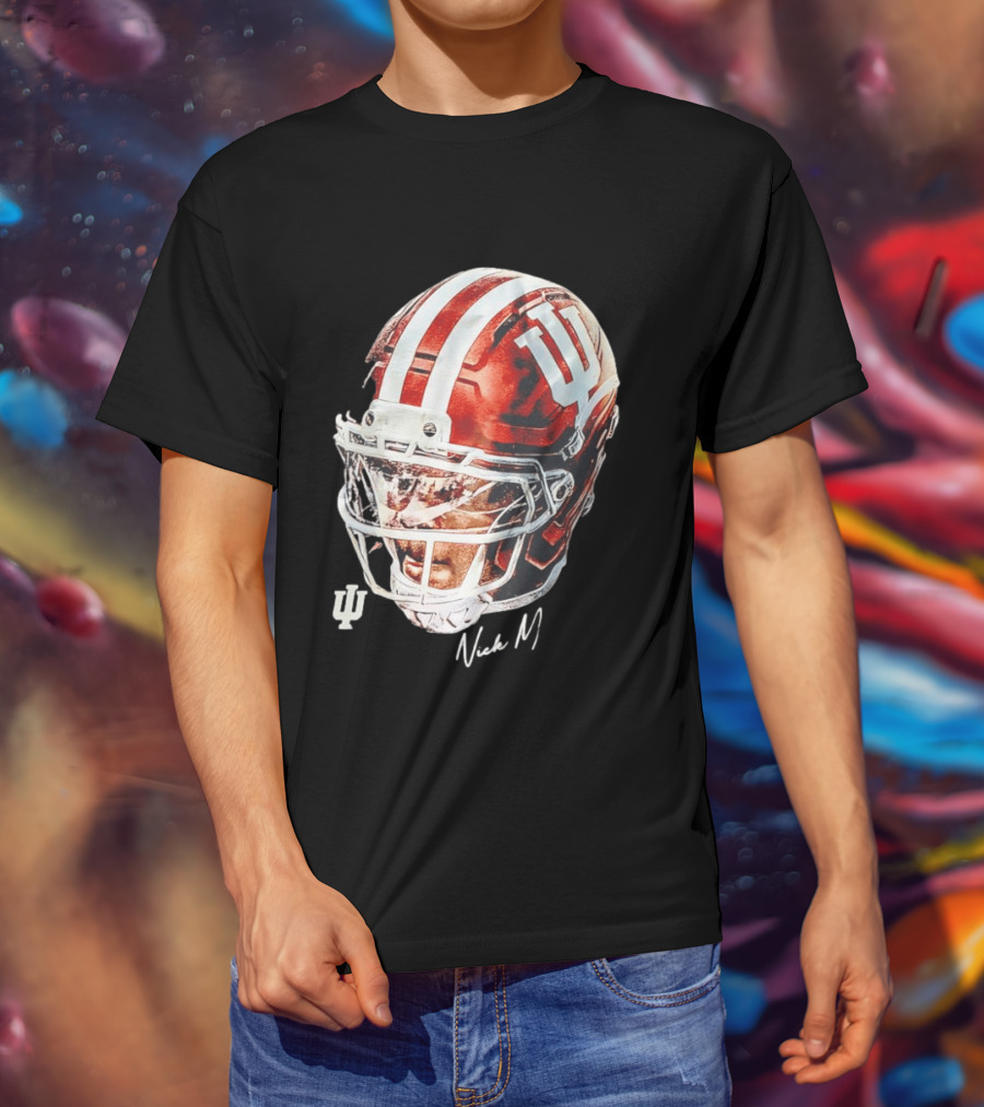 Nick Marsh Indiana University Football Helmet IU Iconic Red And White T-Shirt